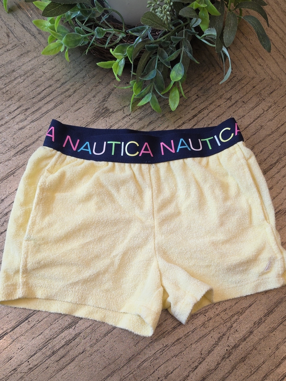 Nautica Girls Yellow Terry Knit Leisure Shorts with Logo Waistband Size 5